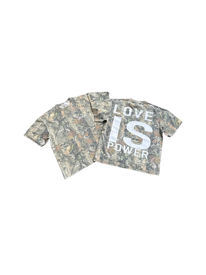 LOVE IS POWER VINTAGE TREE CAMO TEE