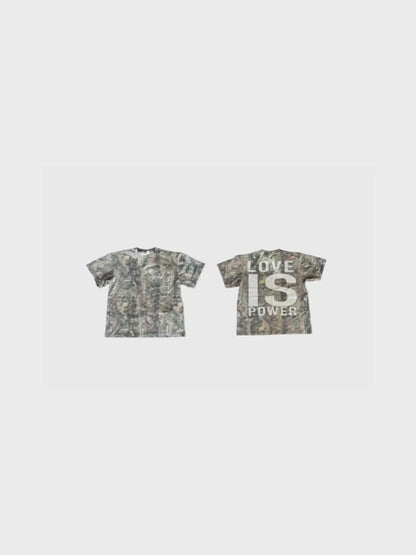 LOVE IS POWER VINTAGE TREE CAMO TEE